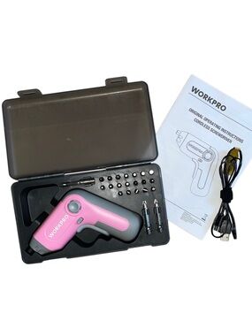 WORKPRO Pink Ribbon Rechargeable Power Drill With 22 Bits & Carry Case